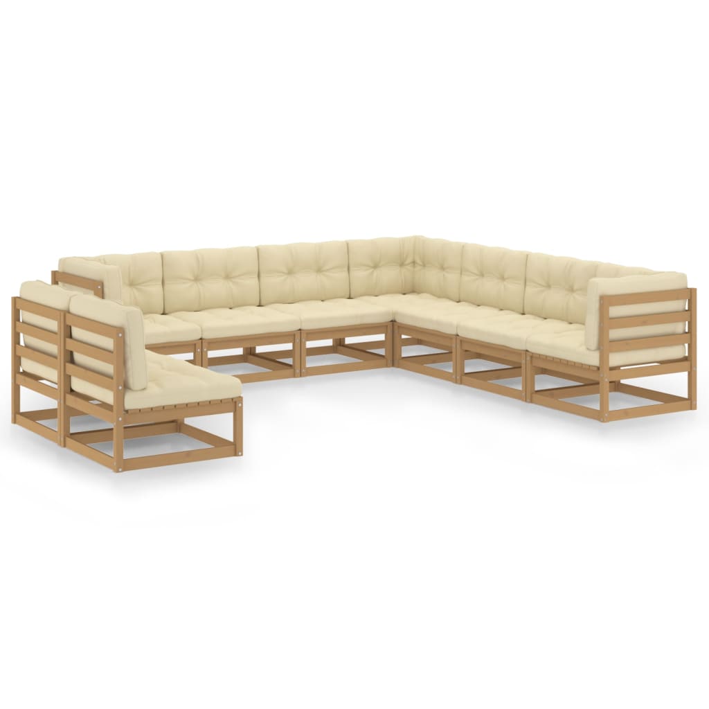 9-tlg. Garten-Lounge-Set Kissen Honigbraun Kiefer Massivholz